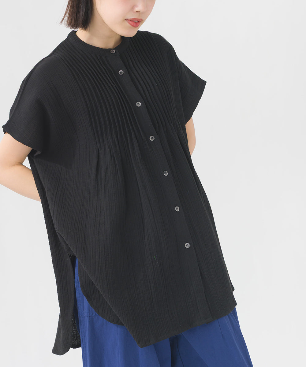 【OMNES】ダブルガーゼピンタックフレンチスリーブシャツ【1525-4236】