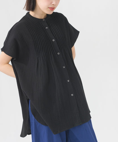 【OMNES】ダブルガーゼピンタックフレンチスリーブシャツ【1525-4236】