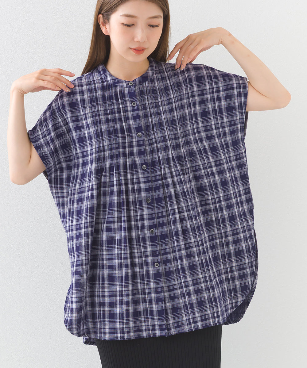 【OMNES】ダブルガーゼピンタックフレンチスリーブシャツ【1525-4236】