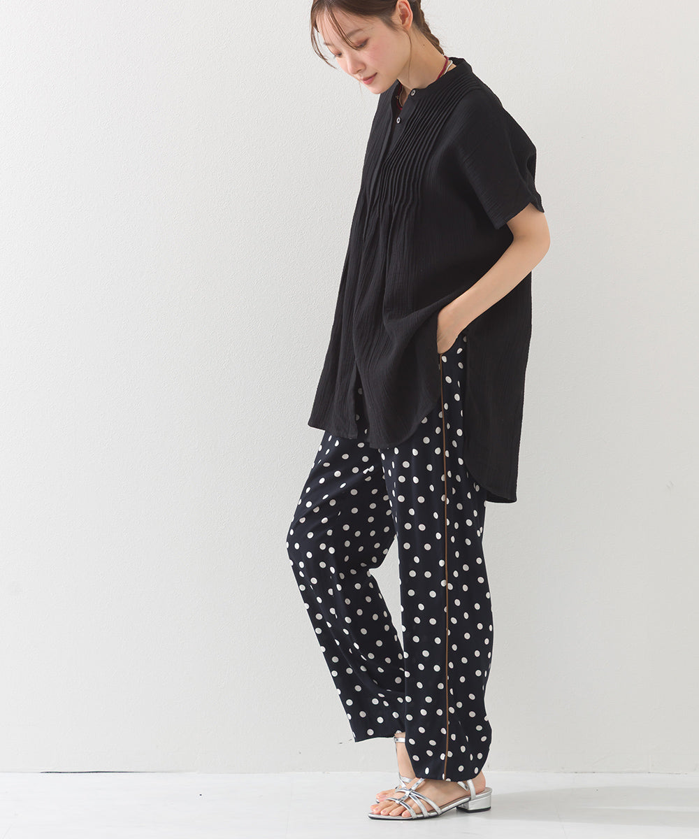 【OMNES】ダブルガーゼピンタックフレンチスリーブシャツ【1525-4236】