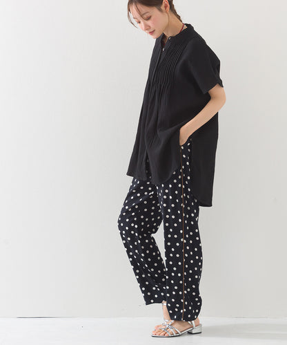 【OMNES】ダブルガーゼピンタックフレンチスリーブシャツ【1525-4236】