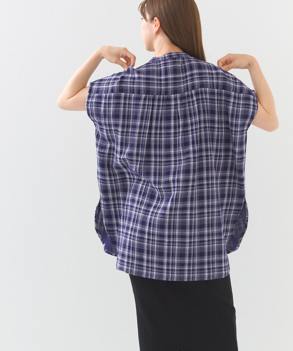 【OMNES】ダブルガーゼピンタックフレンチスリーブシャツ【1525-4236】