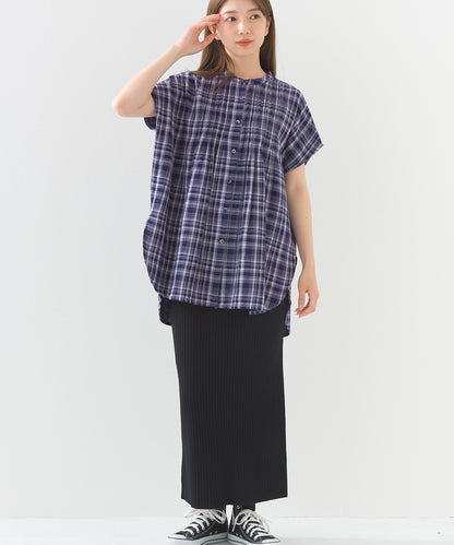 【OMNES】ダブルガーゼピンタックフレンチスリーブシャツ【1525-4236】