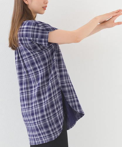 【OMNES】ダブルガーゼピンタックフレンチスリーブシャツ【1525-4236】