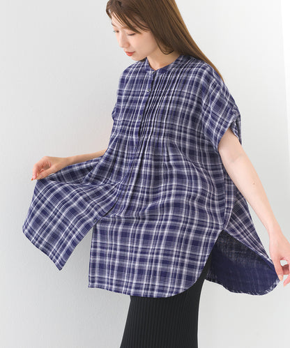 【OMNES】ダブルガーゼピンタックフレンチスリーブシャツ【1525-4236】