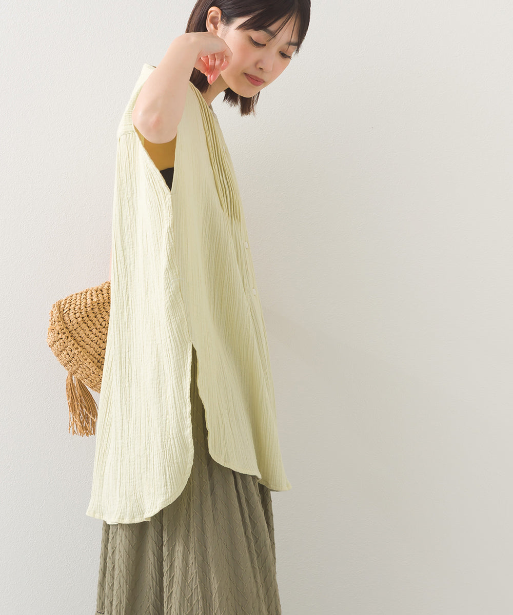 【OMNES】ダブルガーゼピンタックフレンチスリーブシャツ【1525-4236】
