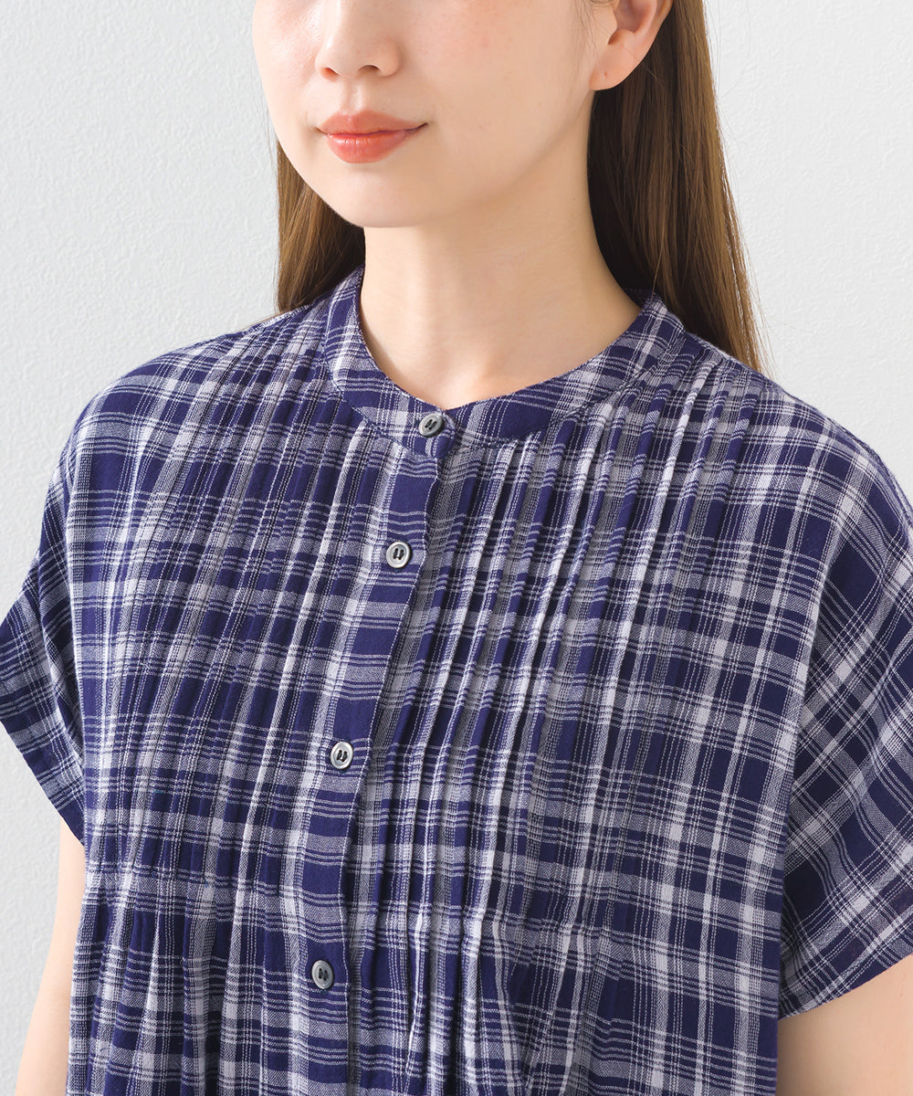 【OMNES】ダブルガーゼピンタックフレンチスリーブシャツ【1525-4236】