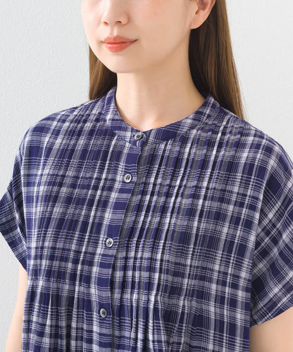 【OMNES】ダブルガーゼピンタックフレンチスリーブシャツ【1525-4236】