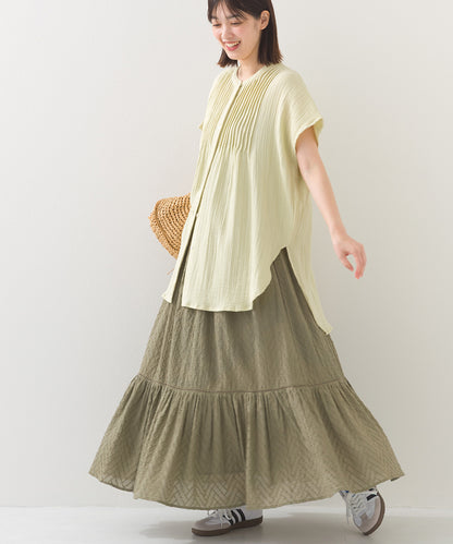【OMNES】ダブルガーゼピンタックフレンチスリーブシャツ【1525-4236】