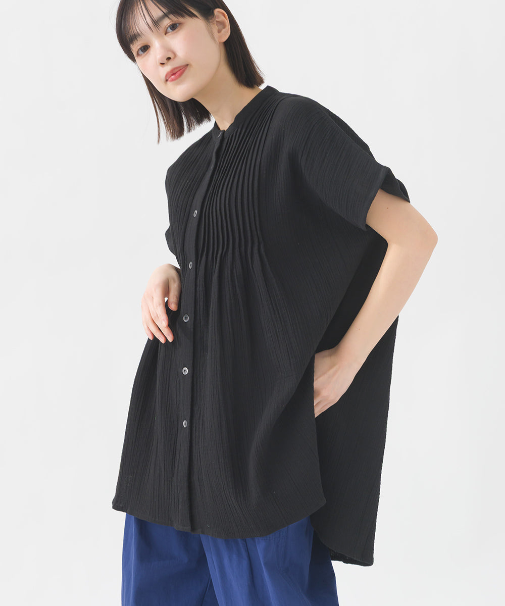 【OMNES】ダブルガーゼピンタックフレンチスリーブシャツ【1525-4236】