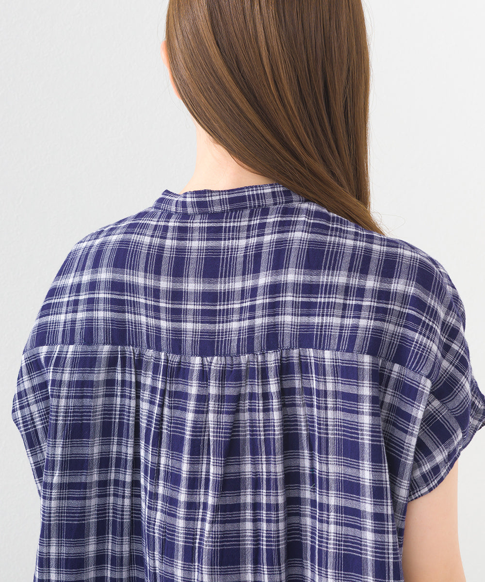 【OMNES】ダブルガーゼピンタックフレンチスリーブシャツ【1525-4236】