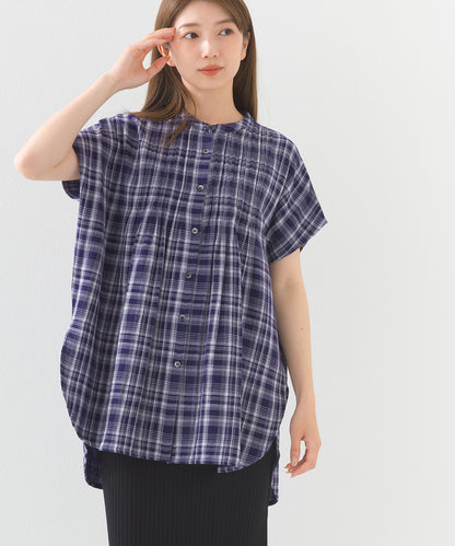 【OMNES】ダブルガーゼピンタックフレンチスリーブシャツ【1525-4236】
