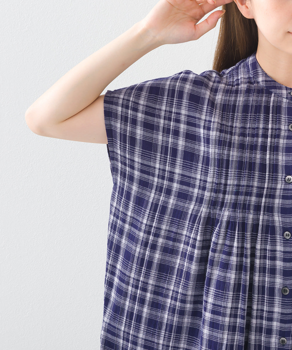 【OMNES】ダブルガーゼピンタックフレンチスリーブシャツ【1525-4236】