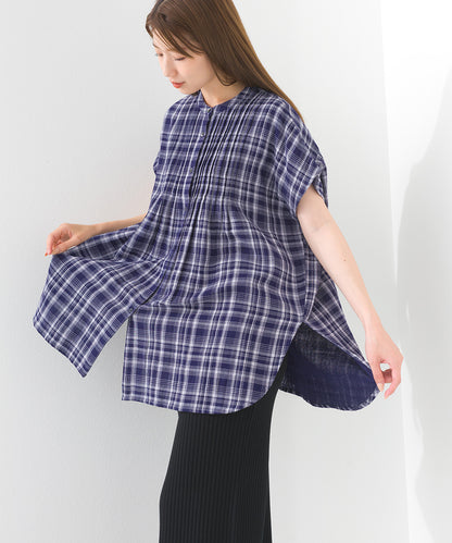 【OMNES】ダブルガーゼピンタックフレンチスリーブシャツ【1525-4236】