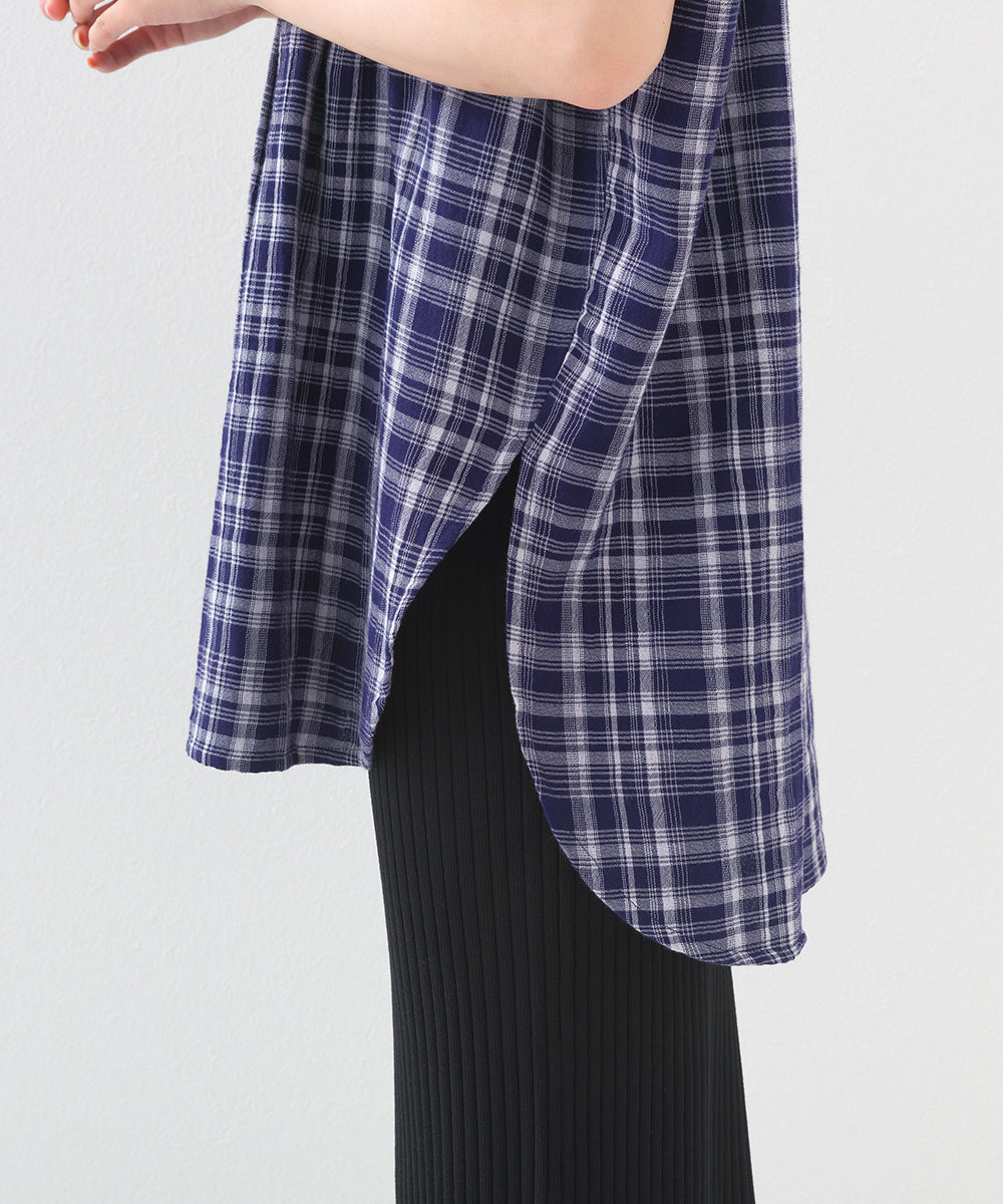 【OMNES】ダブルガーゼピンタックフレンチスリーブシャツ【1525-4236】