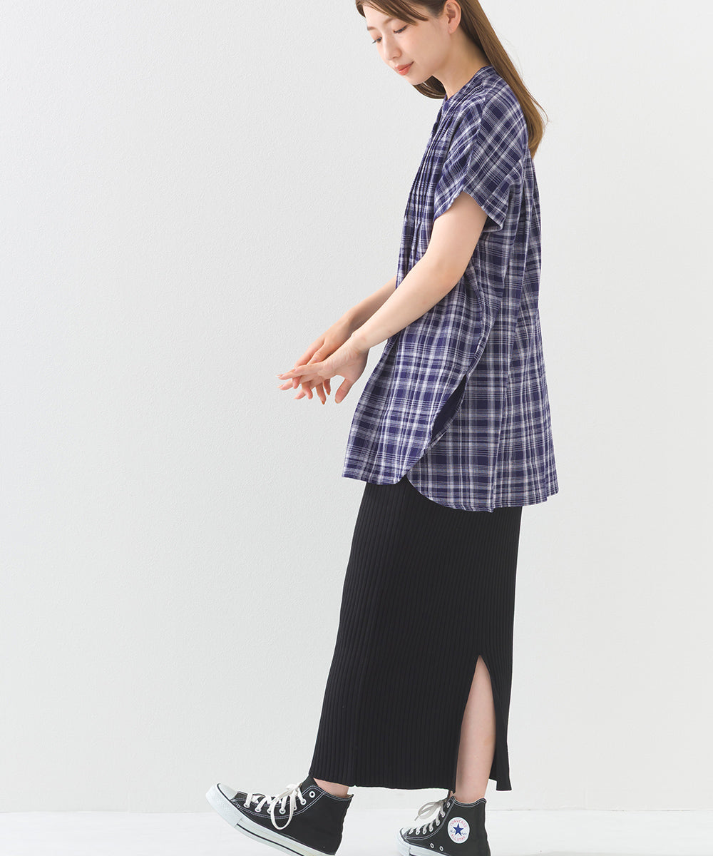【OMNES】ダブルガーゼピンタックフレンチスリーブシャツ【1525-4236】