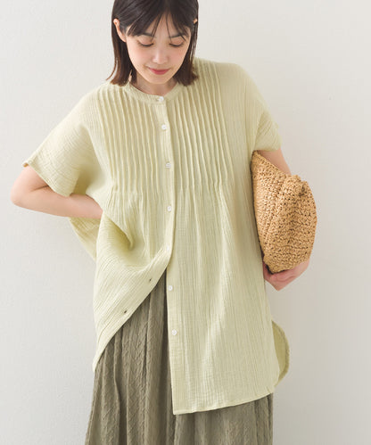 【OMNES】ダブルガーゼピンタックフレンチスリーブシャツ【1525-4236】