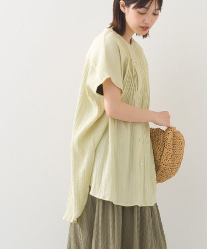 【OMNES】ダブルガーゼピンタックフレンチスリーブシャツ【1525-4236】