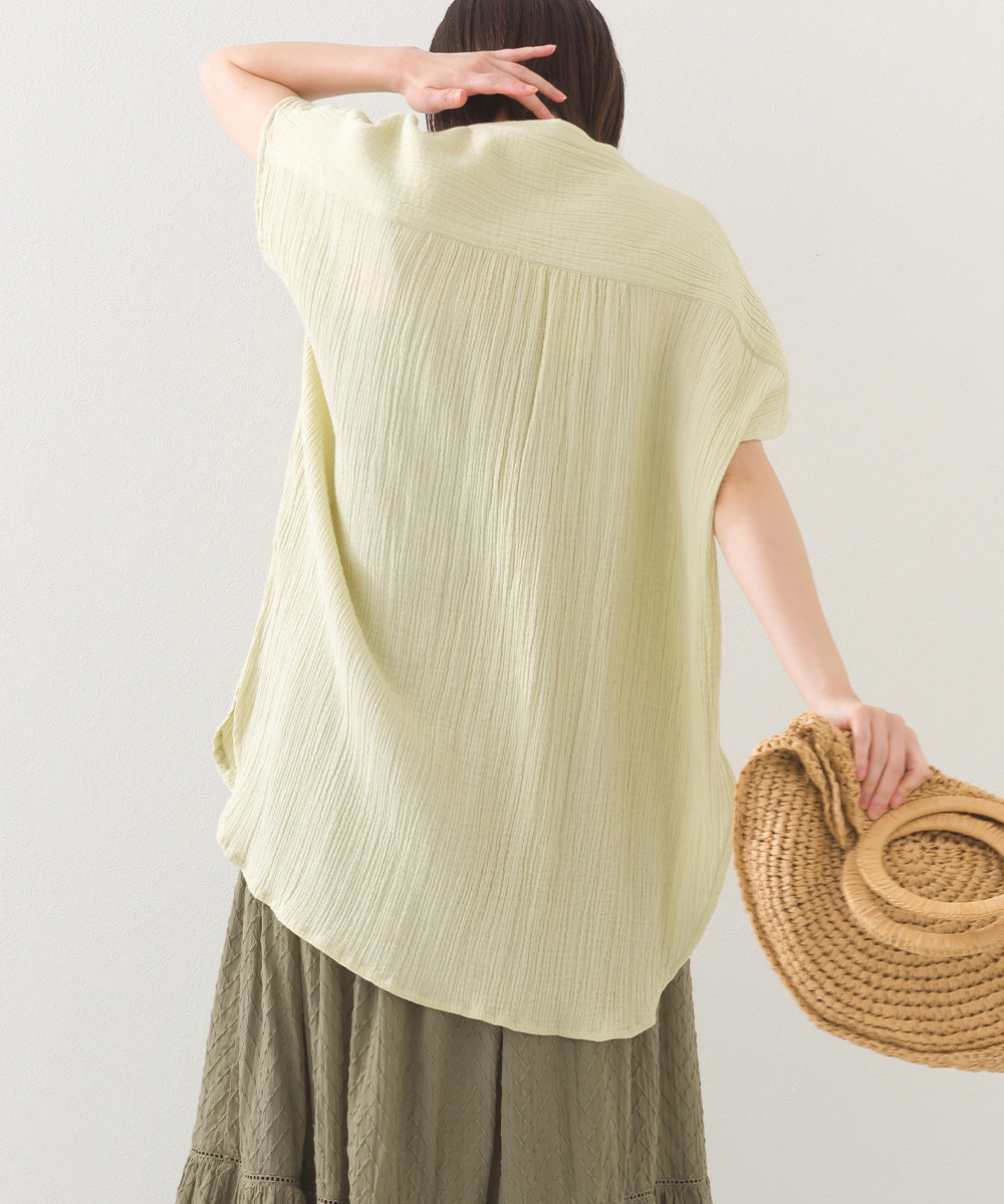 【OMNES】ダブルガーゼピンタックフレンチスリーブシャツ【1525-4236】