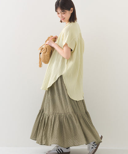 【OMNES】ダブルガーゼピンタックフレンチスリーブシャツ【1525-4236】