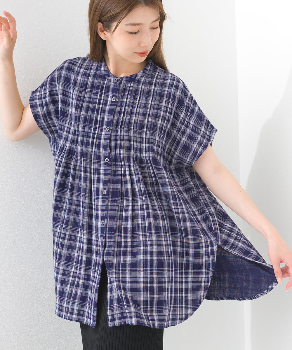 【OMNES】ダブルガーゼピンタックフレンチスリーブシャツ【1525-4236】