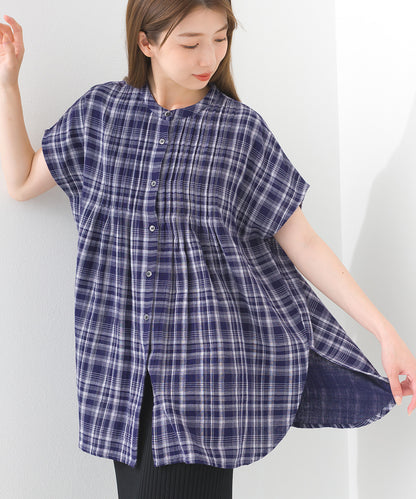 【OMNES】ダブルガーゼピンタックフレンチスリーブシャツ【1525-4236】