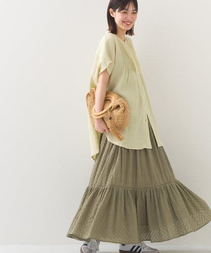 【OMNES】ダブルガーゼピンタックフレンチスリーブシャツ【1525-4236】