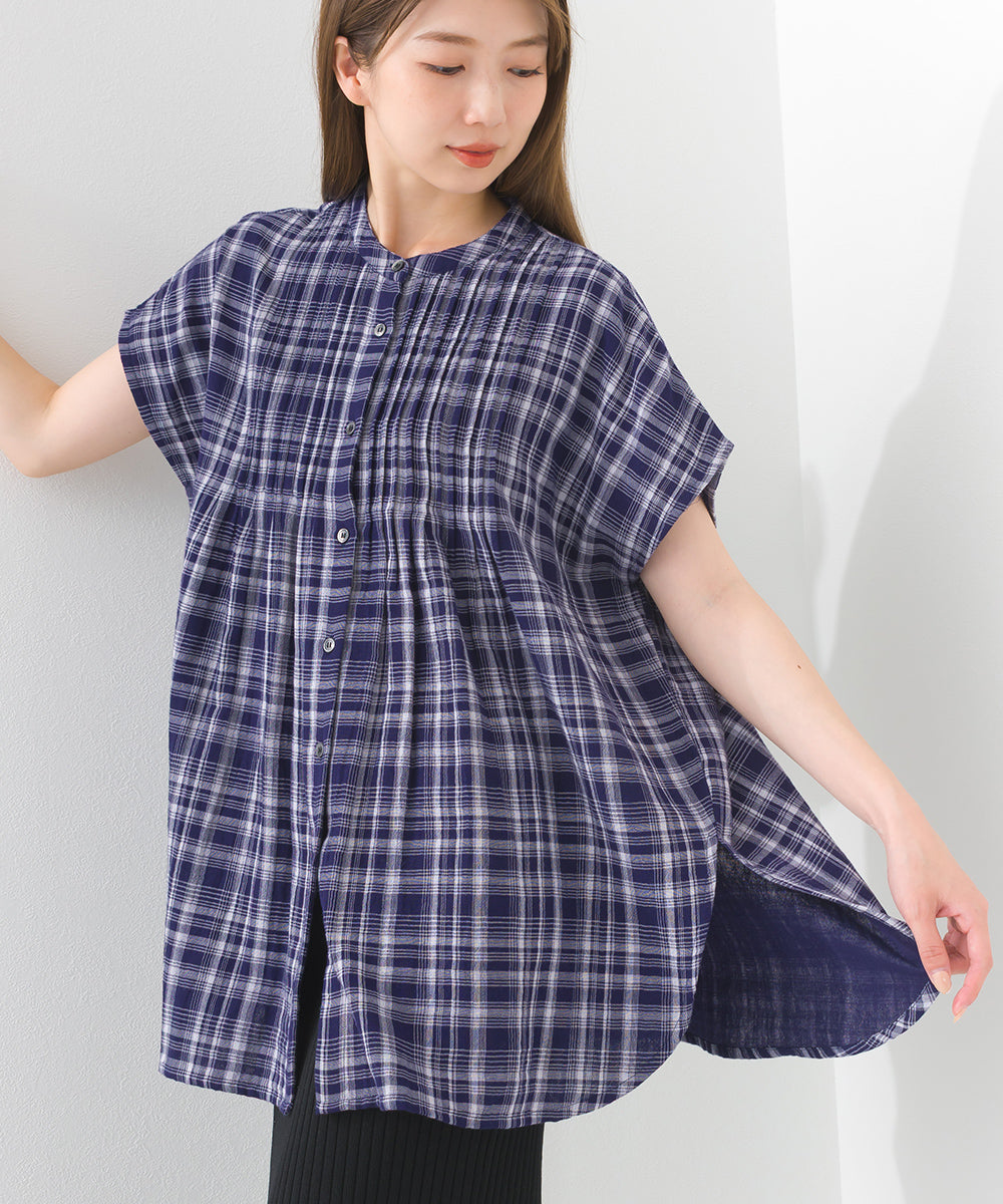 【OMNES】ダブルガーゼピンタックフレンチスリーブシャツ【1525-4236】