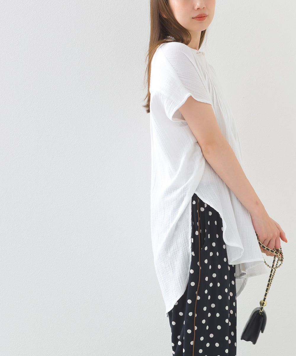 【OMNES】ダブルガーゼピンタックフレンチスリーブシャツ【1525-4236】