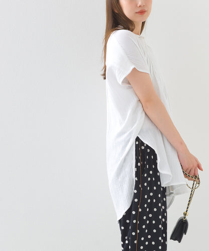 【OMNES】ダブルガーゼピンタックフレンチスリーブシャツ【1525-4236】