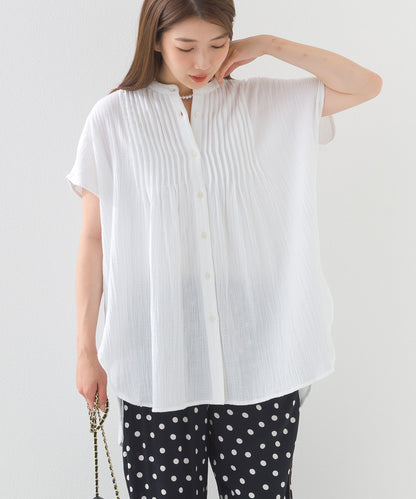 【OMNES】ダブルガーゼピンタックフレンチスリーブシャツ【1525-4236】