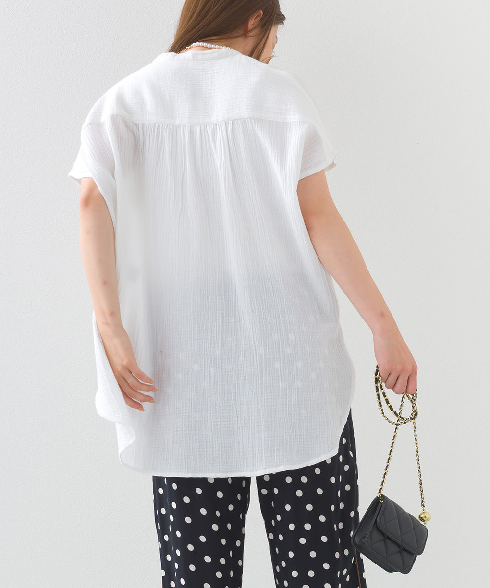 【OMNES】ダブルガーゼピンタックフレンチスリーブシャツ【1525-4236】