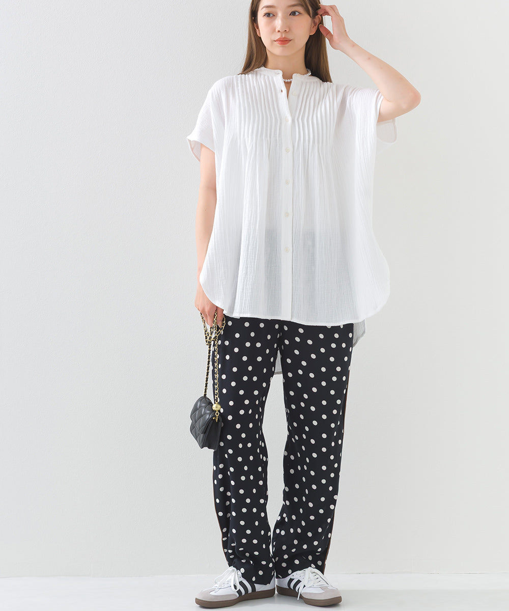 【OMNES】ダブルガーゼピンタックフレンチスリーブシャツ【1525-4236】