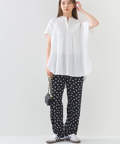 【OMNES】ダブルガーゼピンタックフレンチスリーブシャツ【1525-4236】