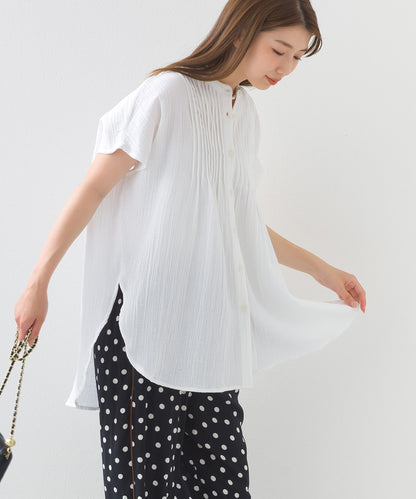 【OMNES】ダブルガーゼピンタックフレンチスリーブシャツ【1525-4236】