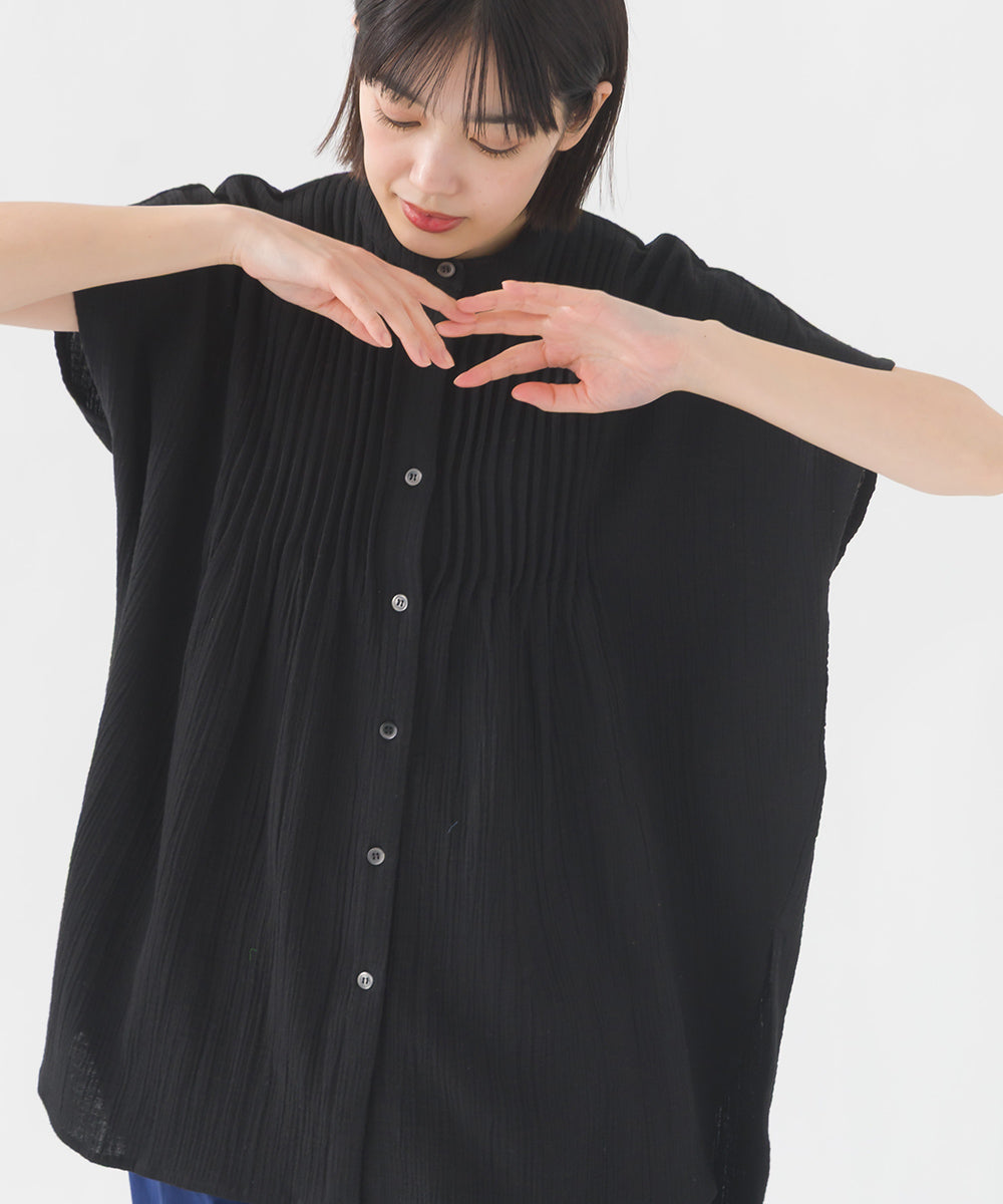 【OMNES】ダブルガーゼピンタックフレンチスリーブシャツ【1525-4236】