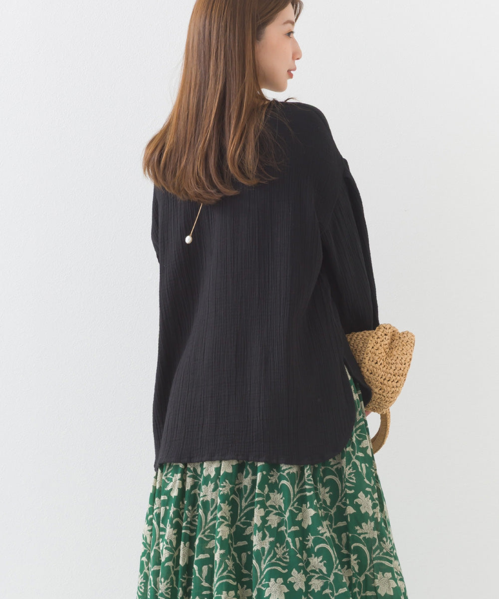 【OMNES】ダブルガーゼボリューム袖プルオーバー【1525-4237】