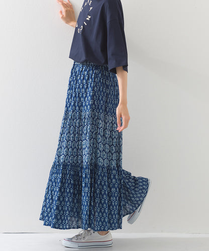 【OMNES】コットンボイル総柄切り替えティアードスカート【1525-8062】