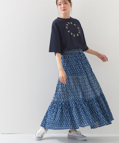 【OMNES】コットンボイル総柄切り替えティアードスカート【1525-8062】