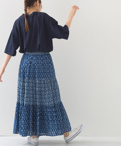 【OMNES】コットンボイル総柄切り替えティアードスカート【1525-8062】