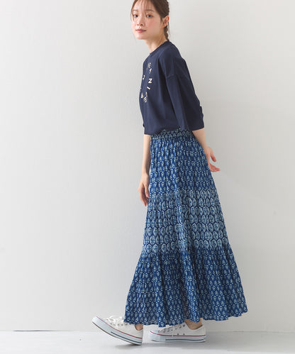 【OMNES】コットンボイル総柄切り替えティアードスカート【1525-8062】