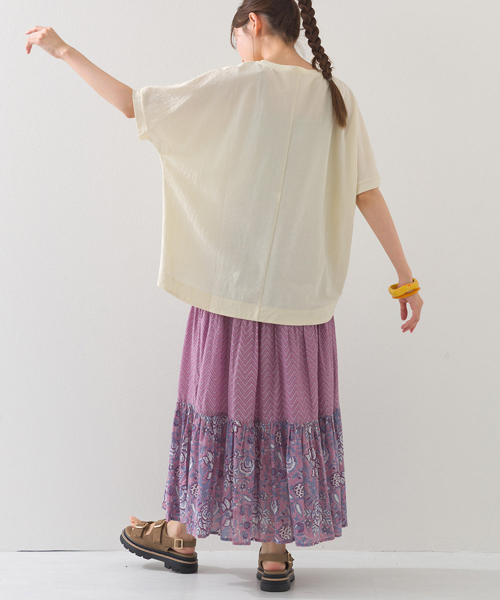 【OMNES】コットンボイル総柄切り替えティアードスカート【1525-8062】