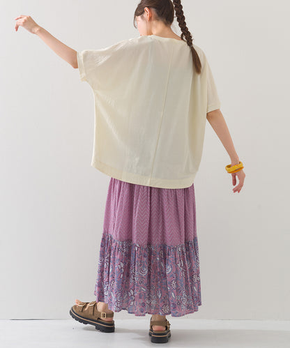 【OMNES】コットンボイル総柄切り替えティアードスカート【1525-8062】