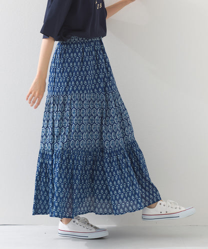 【OMNES】コットンボイル総柄切り替えティアードスカート【1525-8062】