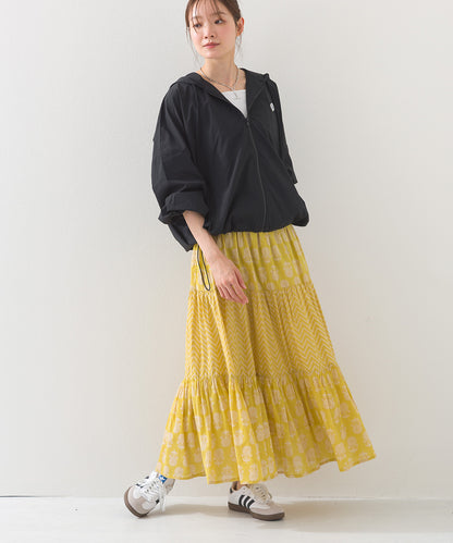 【OMNES】コットンボイル総柄切り替えティアードスカート【1525-8062】