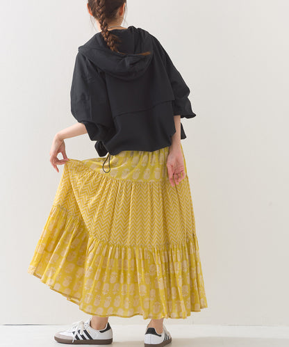 【OMNES】コットンボイル総柄切り替えティアードスカート【1525-8062】
