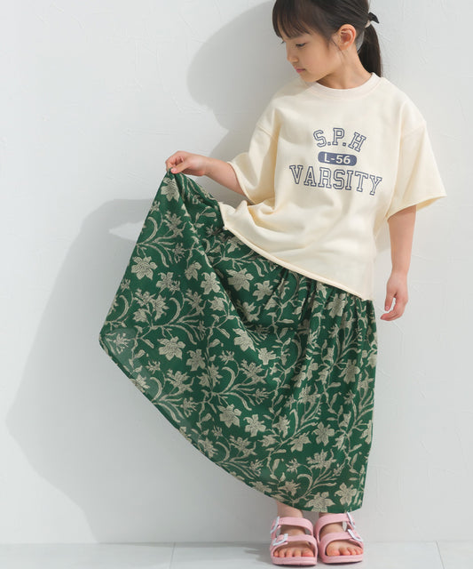 【hbC】【OMNES】キッズコットンボイル総柄ギャザースカート【1525-8067】
