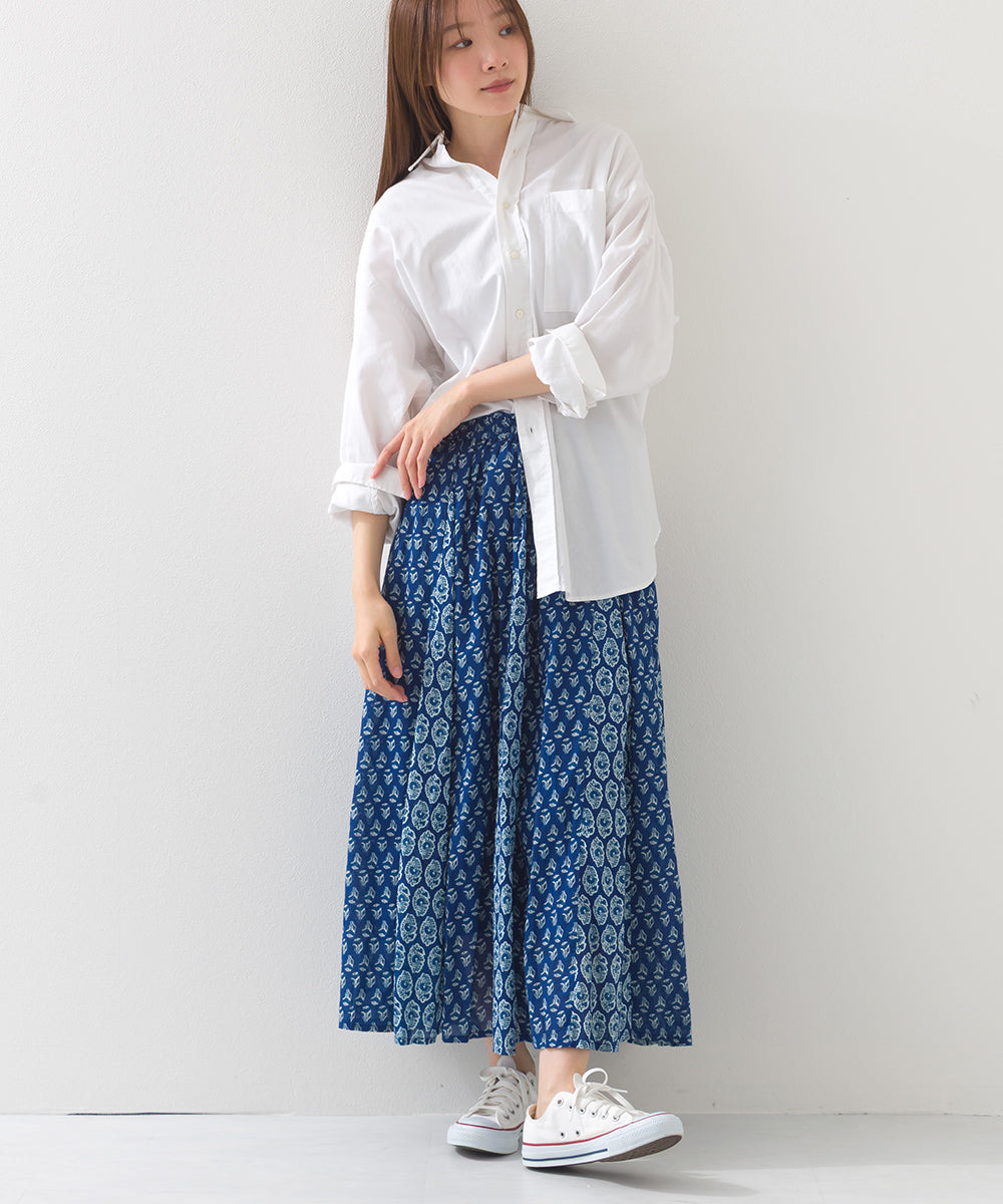 【OMNES】コットンボイル総柄切り替えギャザースカート【1525-8068】