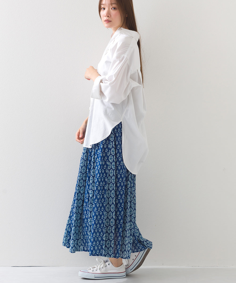 【OMNES】コットンボイル総柄切り替えギャザースカート【1525-8068】