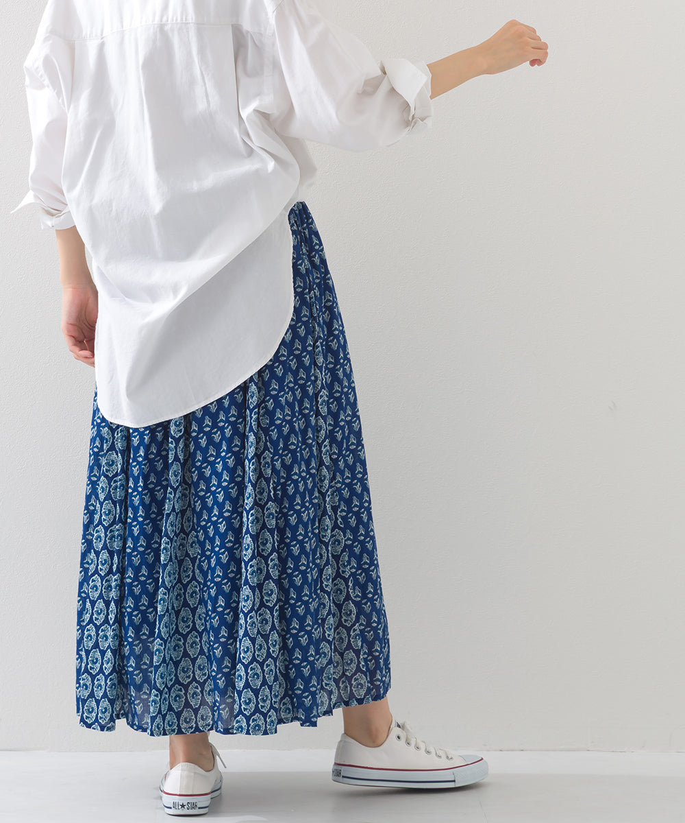 【OMNES】コットンボイル総柄切り替えギャザースカート【1525-8068】